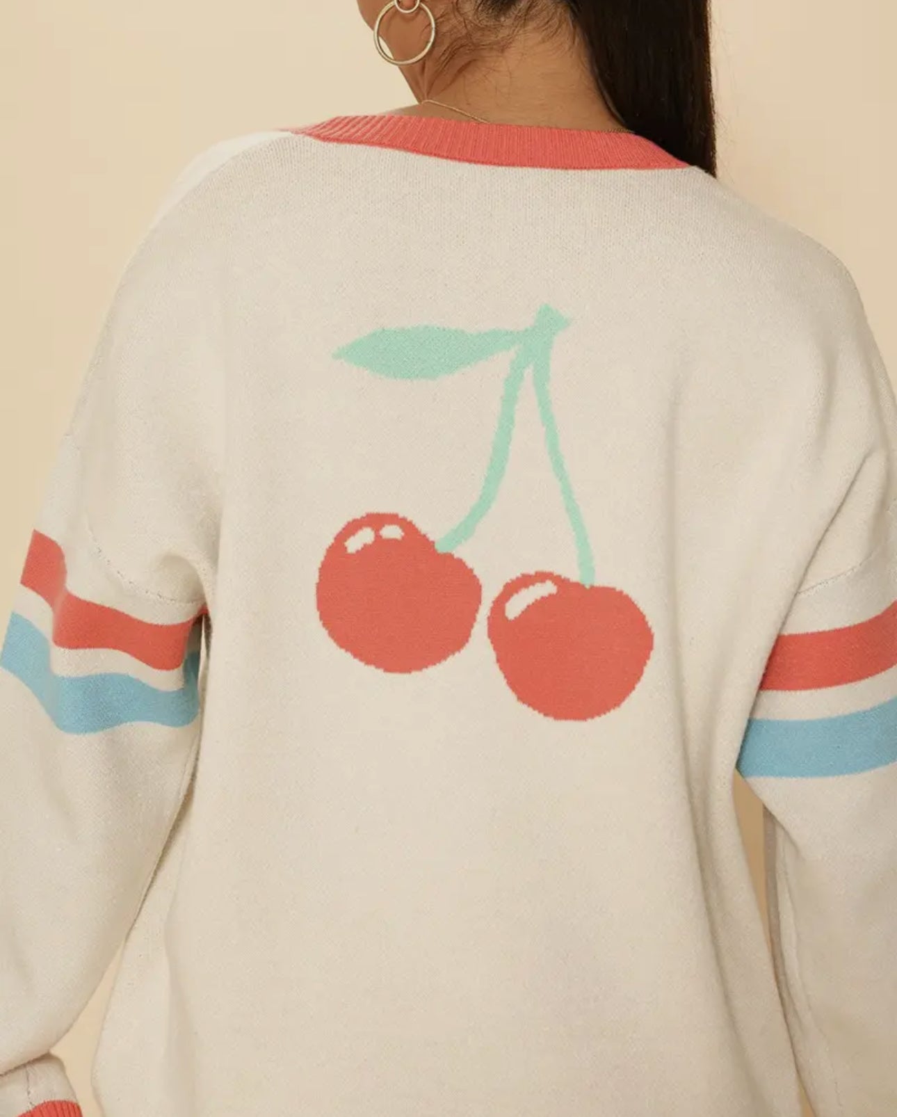 Oversized Varsity Cherry Cardigan - Women