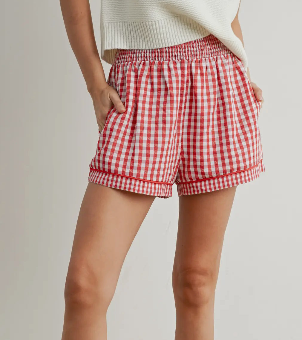 Red Gingham Summer Shorts - Women