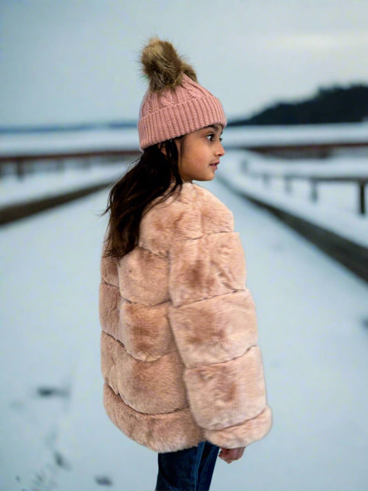 kids hat for winter faux fur coat soft trending old money 