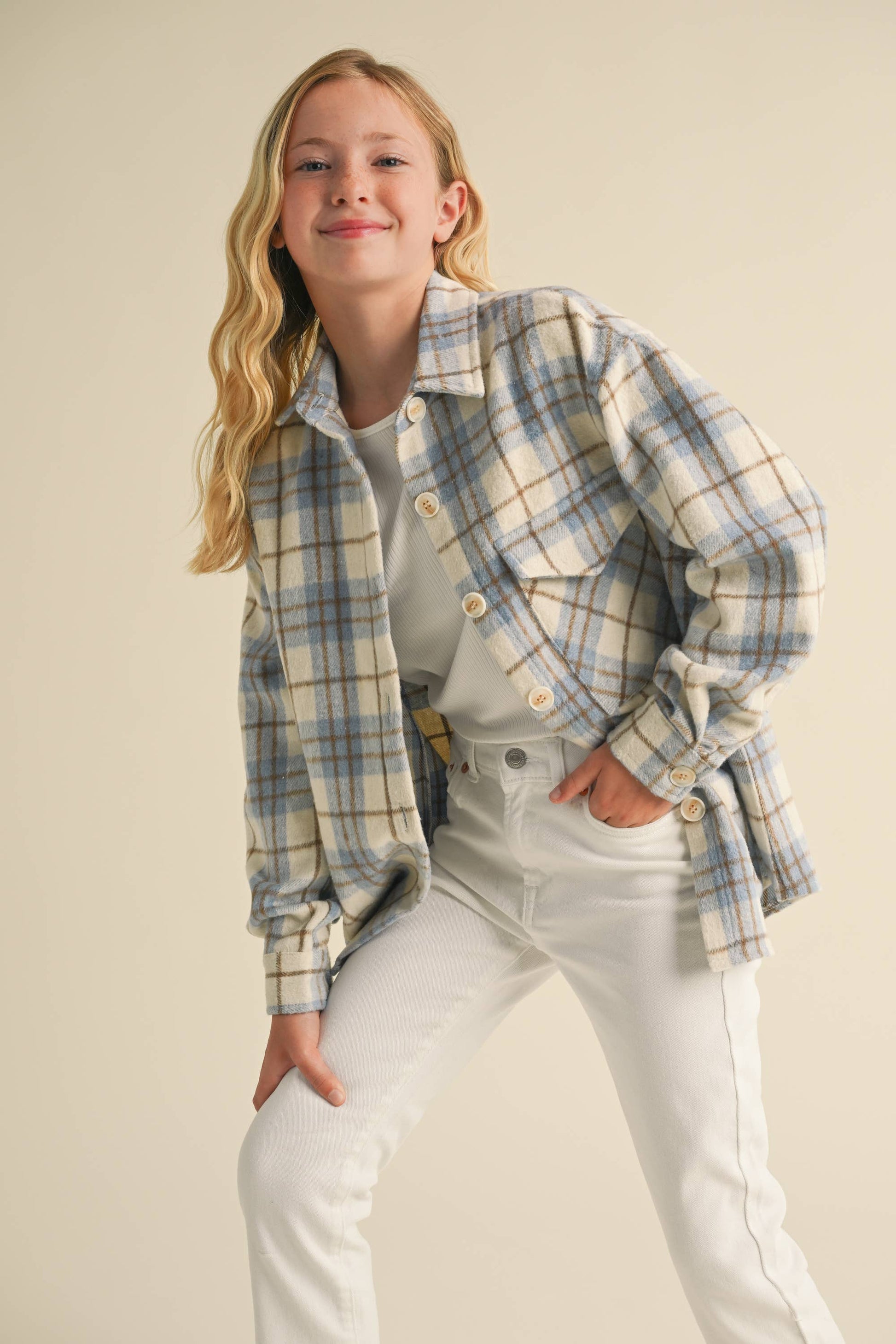 flannel girls teen button down shacket soft Nantucket inspired 