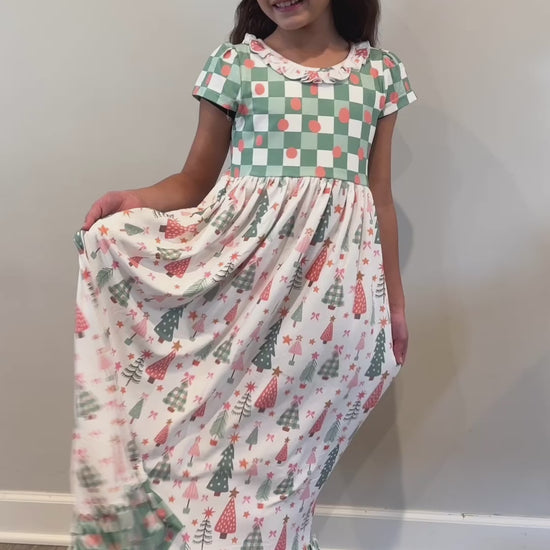 christmas tree pajamas soft flowy girls dress