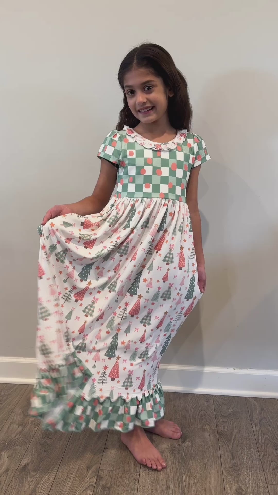 christmas tree pajamas soft flowy girls dress