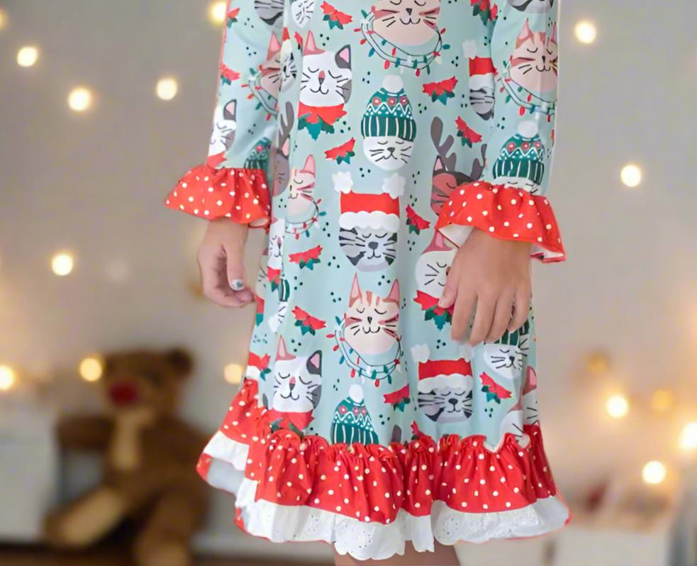 christmas cats pajamas polka dots