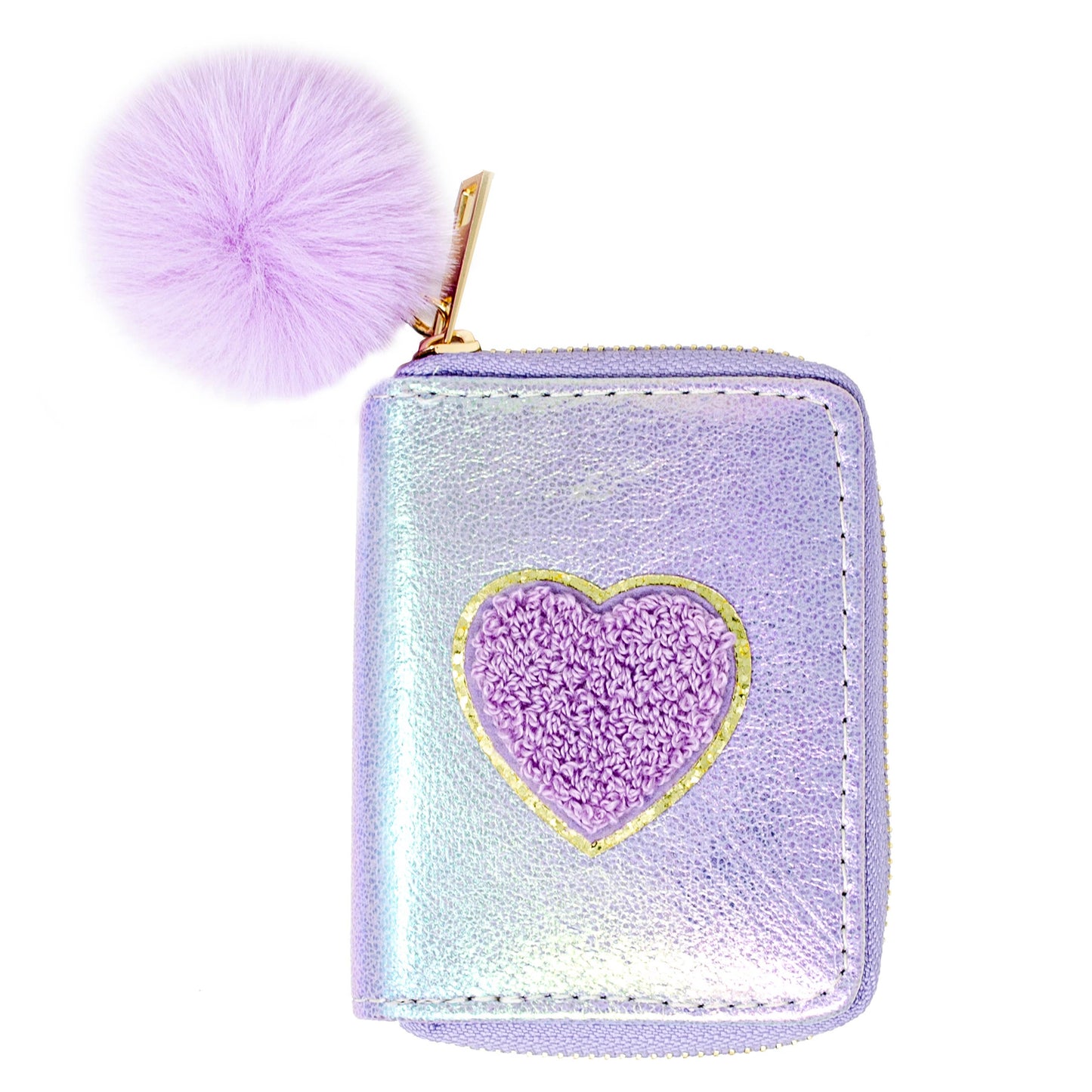pom and heart metallic shine money holder